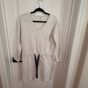 Old Navy Off-White Fleece-Like Dress with Gray Drawstring